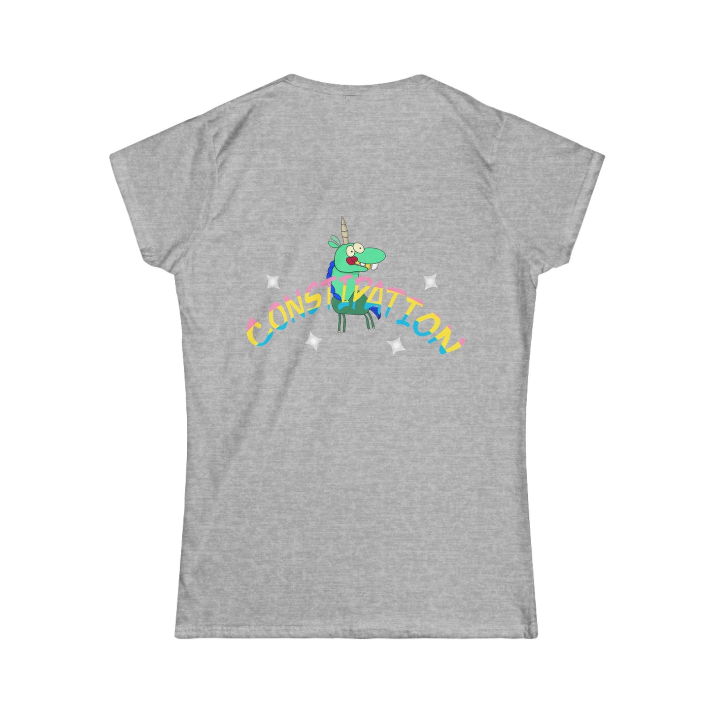 Whimsical Women Softstyle Tee - Fun Unicorn Design, Playful Shirt, Constipation Unicorn