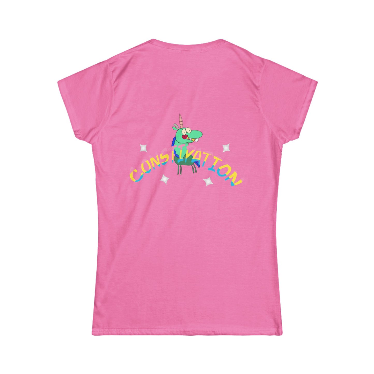 Whimsical Women Softstyle Tee - Fun Unicorn Design, Playful Shirt, Constipation Unicorn