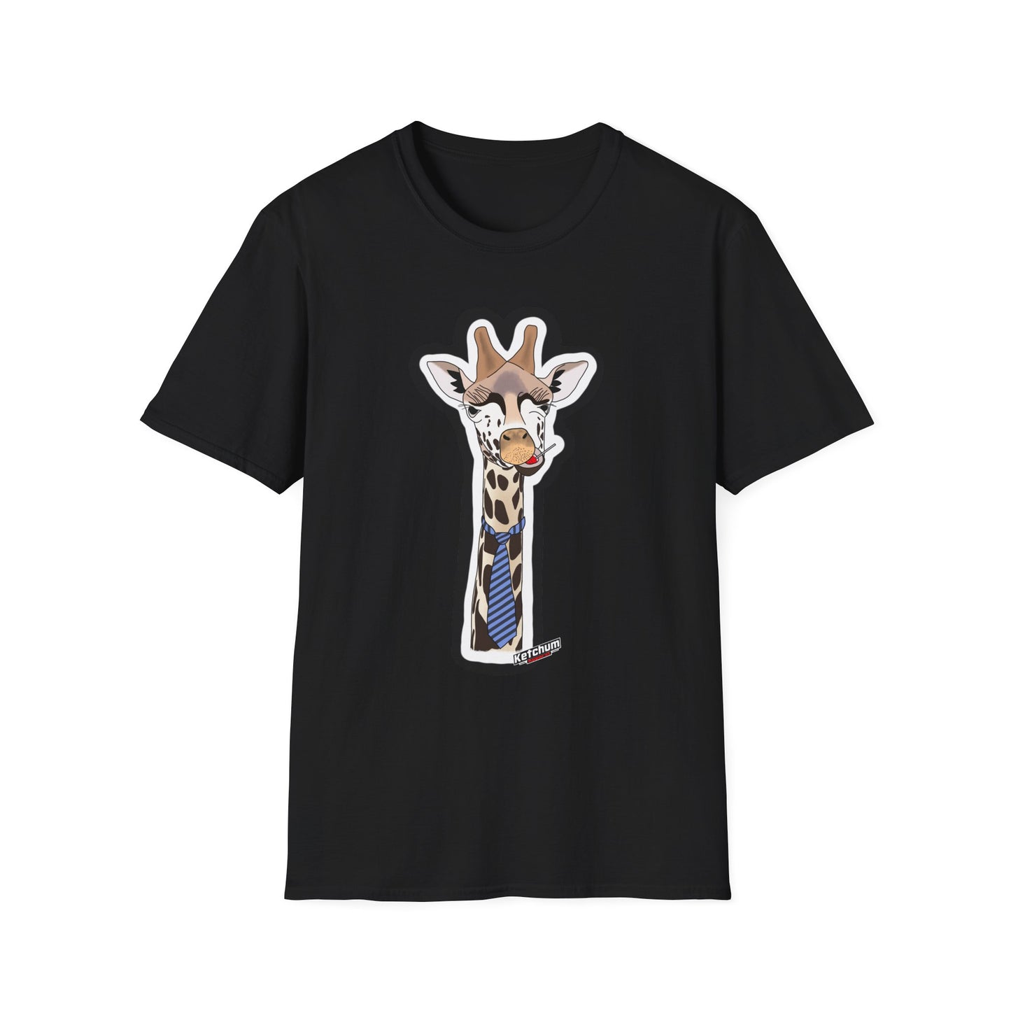 Giraffe Tie Graphic Unisex Softstyle T-Shirt, Funny Animal Tee, Casual Wear, Gift for Animal Lovers, Unique Birthday Shirt