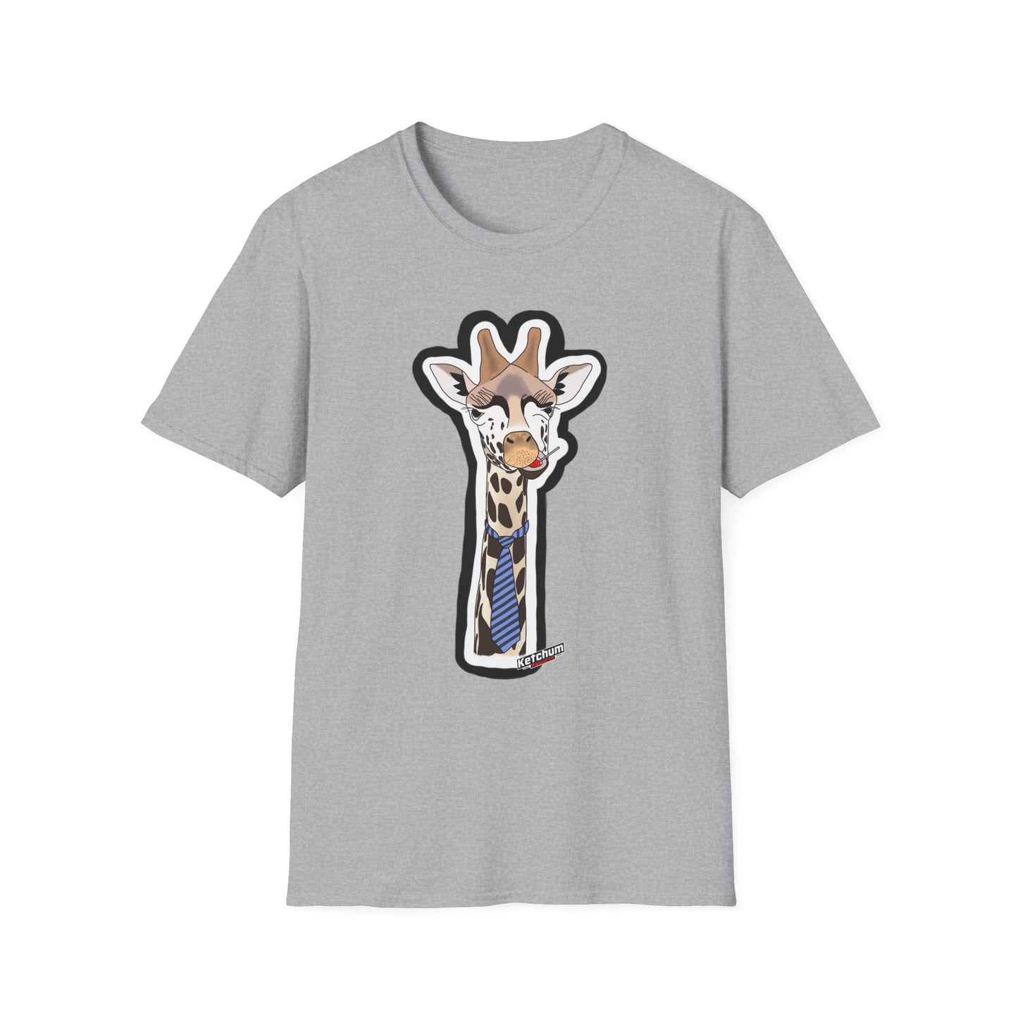 Giraffe Tie Graphic Unisex Softstyle T-Shirt, Funny Animal Tee, Casual Wear, Gift for Animal Lovers, Unique Birthday Shirt