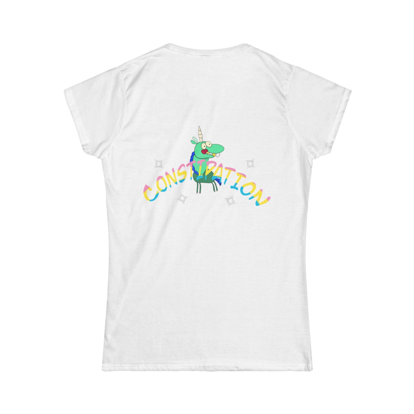 Whimsical Women Softstyle Tee - Fun Unicorn Design, Playful Shirt, Constipation Unicorn